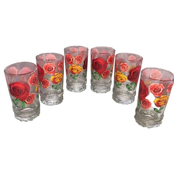Vintage Alpine Cuisine Glasses Set Of 6 Roses Glass‎ 10 Oz - Picture 1 of 8